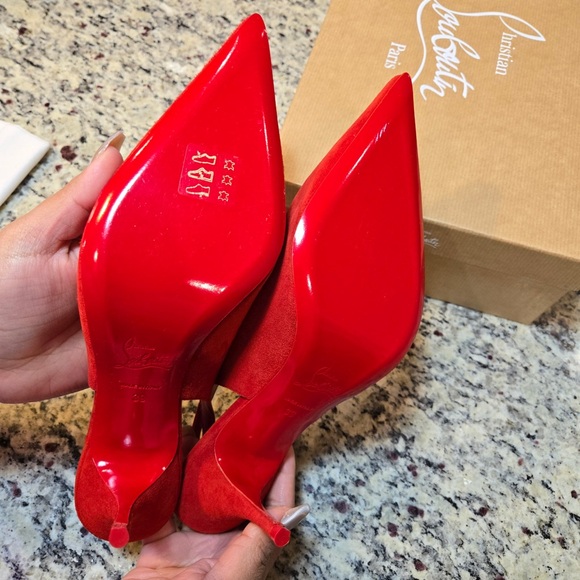NEW Christian Louboutin Clare Sling 80mm Size 39 in Fiery Red Suede - Picture 11 of 13
